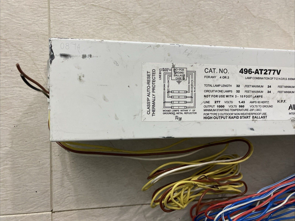 ALLANSON HIGH OUTPUT RAPID START BALLAST 496-AT277V