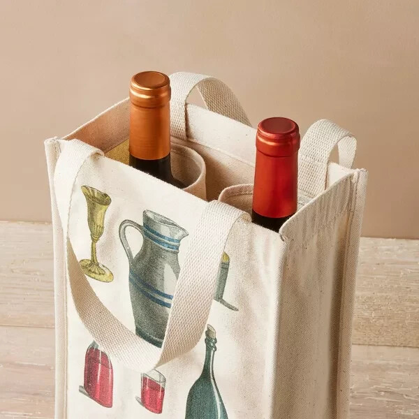 John Derian 2-Bottle Canvas Wine Tote Bag NWT