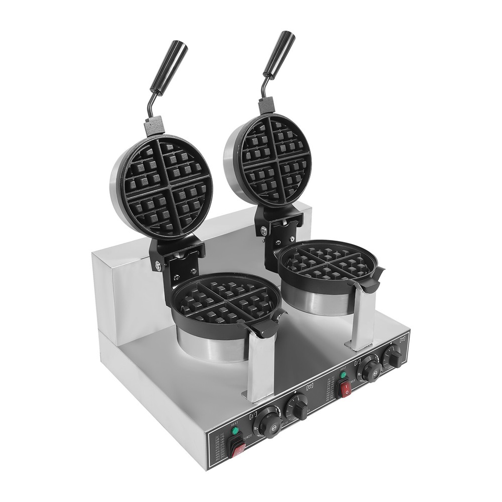 Waffle Maker Commercial Double Head Breakfast Waffle Maker Kitchen W/Tray New