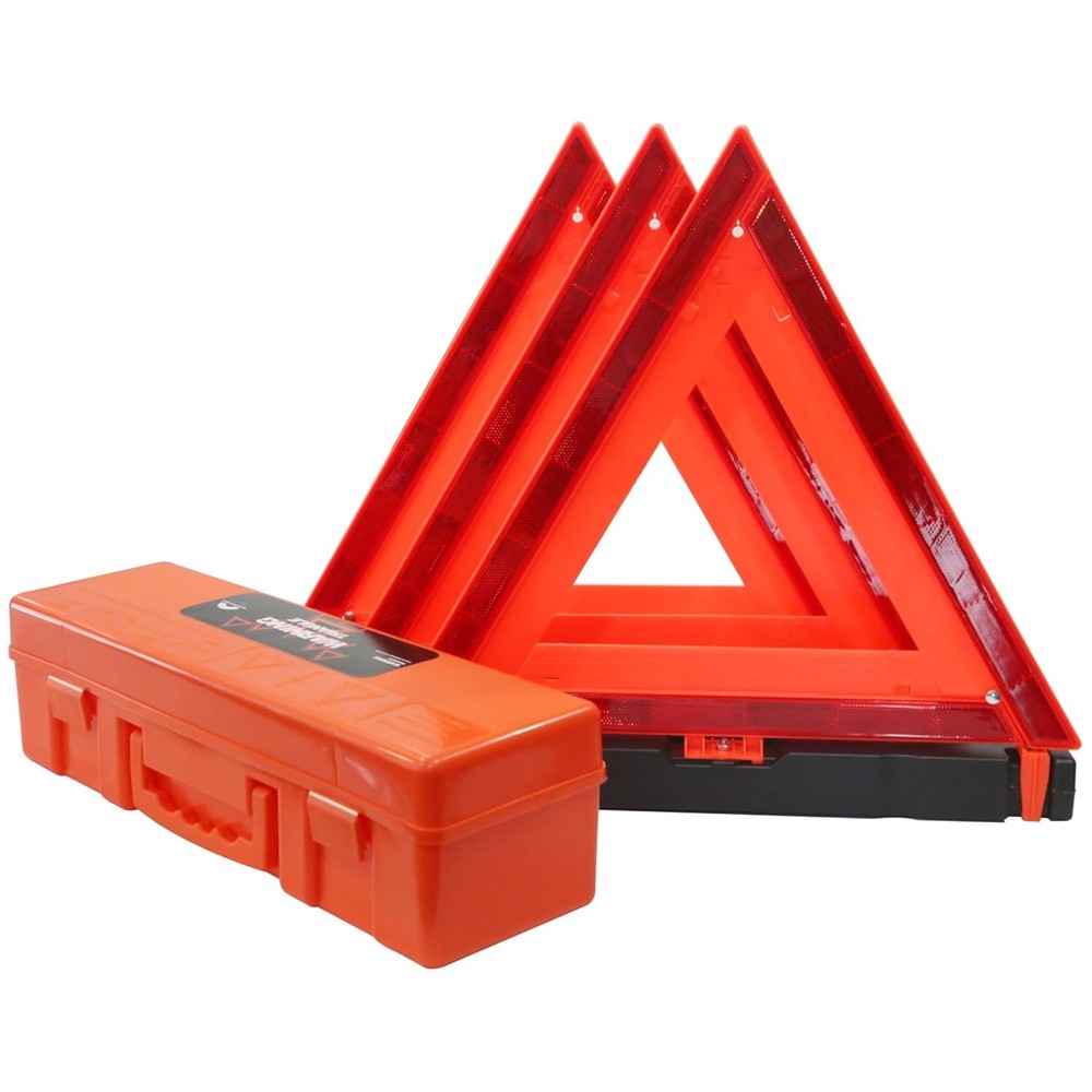 3 Pack Foldable Reflective Warning Triangles - Essential Roadside Safety Kit