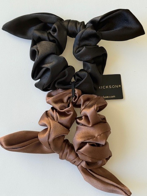 L. Erickson Seaside Bow Scrunchie 2-Pack Black/Espresso New Free Ship