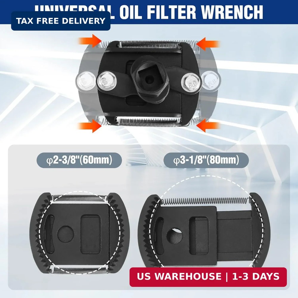WORKPRO Universal Oil Filter Wrench (60-80mm) Adjustable with Auto-Clamp Spring,