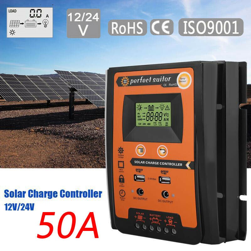 50A Solar Panel Regulator 12V-24V New Dual USB Charge Controller