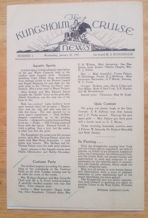 KUNGSHOLM (Swedish American) 1941 PROGRAM