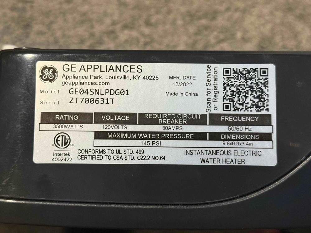 GE Appliances GE04SNLPDG 0.7 GPM Point-of-Use Tankless Electric Water Heater