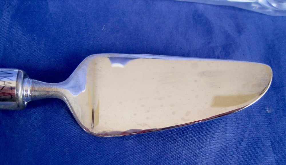 Mikasa Rousseau 2 pc Cake Knife Cheese Server Austria Clear Handle Silver Plate
