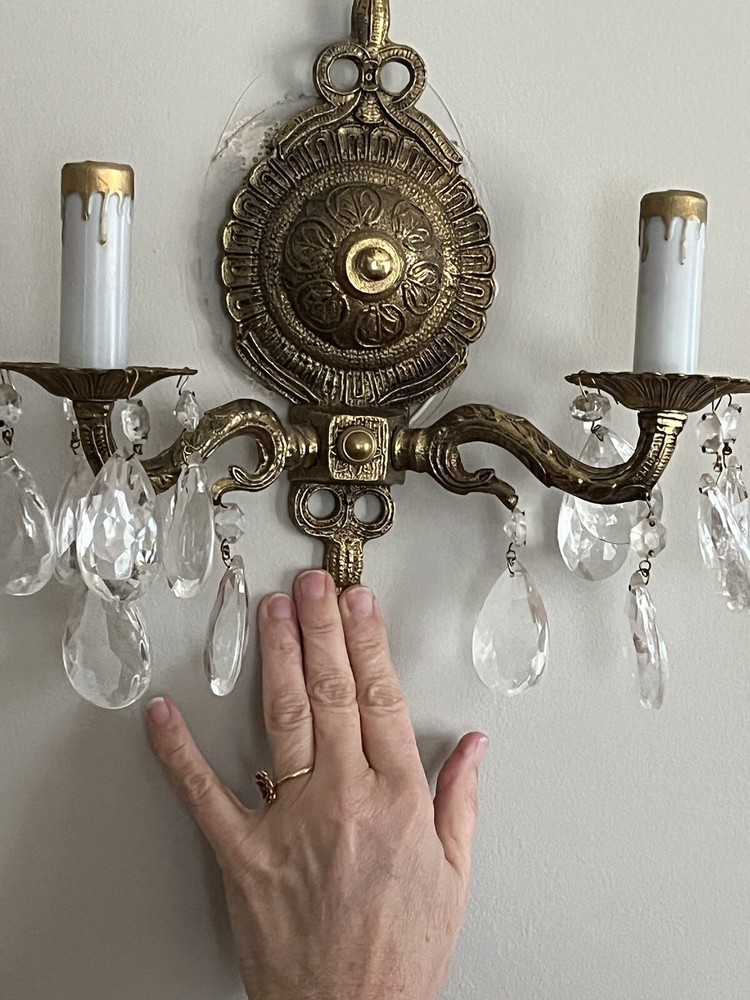 Vintage Hollywood Regency Crystal Sconces Pair for Home Lighting