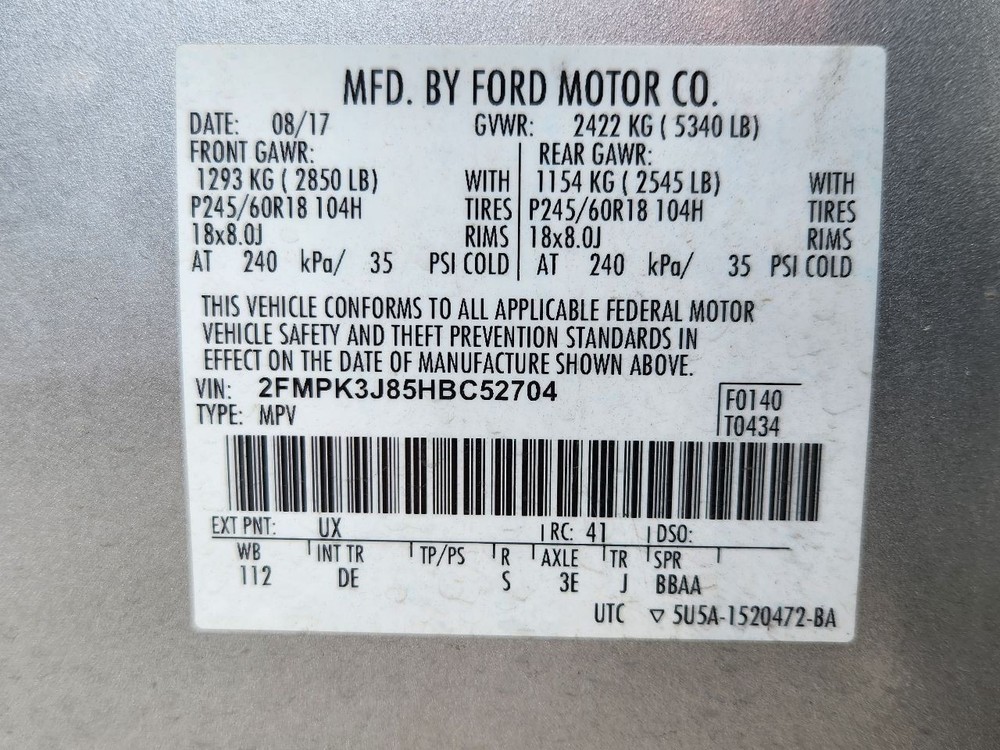 2016-2018 Ford Edge Center Dash Mounted 4.2" Display Screen