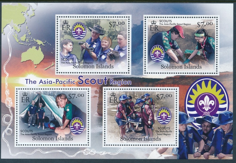 2012 SOLOMON ISLANDS SCOUTS MINI SHEET (4 STAMP) FINE MINT MNH