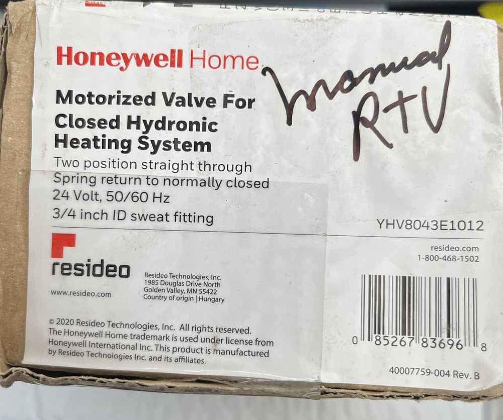 Honeywell Motorized Zone Valve (YHV8043E1012)