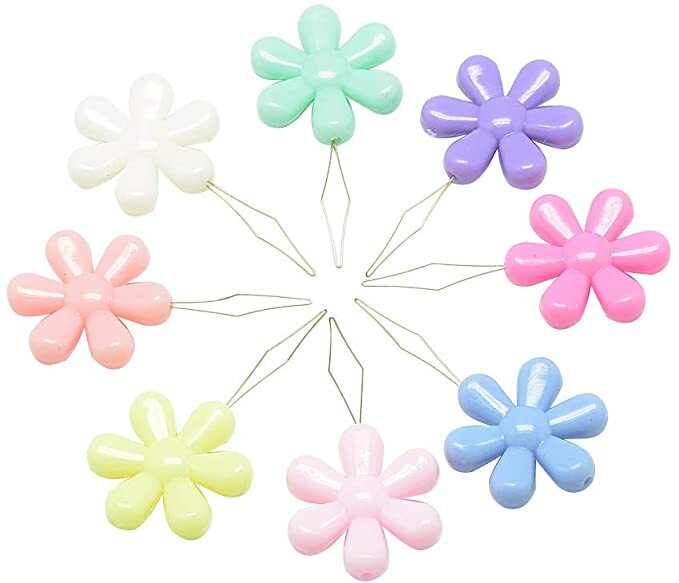 16 Color Pack Needle Threader Plastic Flower Head Wire Loop Sewing Supply
