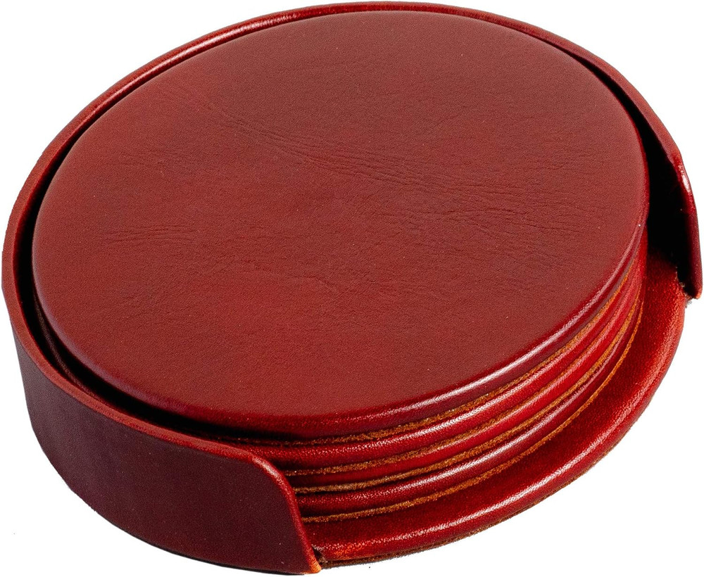 Mocha Leather 4-Round Coaster Set