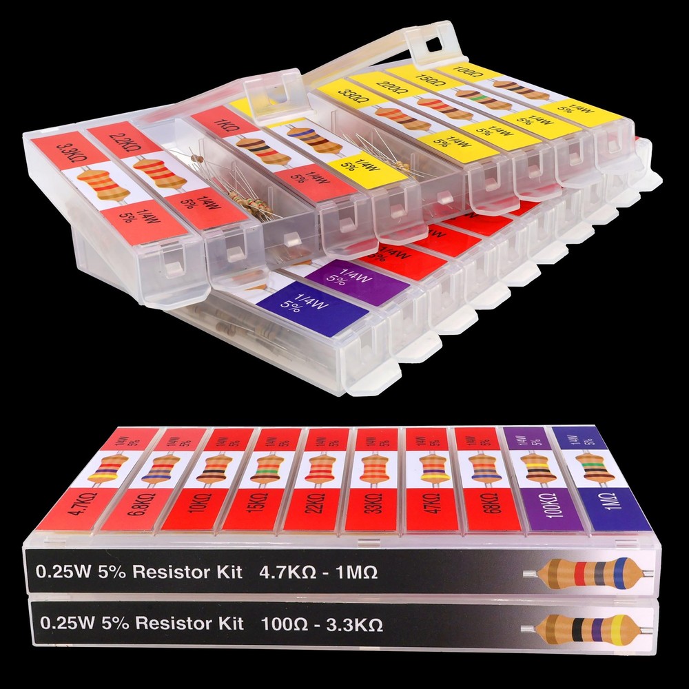 EEEEE 100 Ohm - 1M with 5% Carbon Resistor Assortment Kit and Color coded