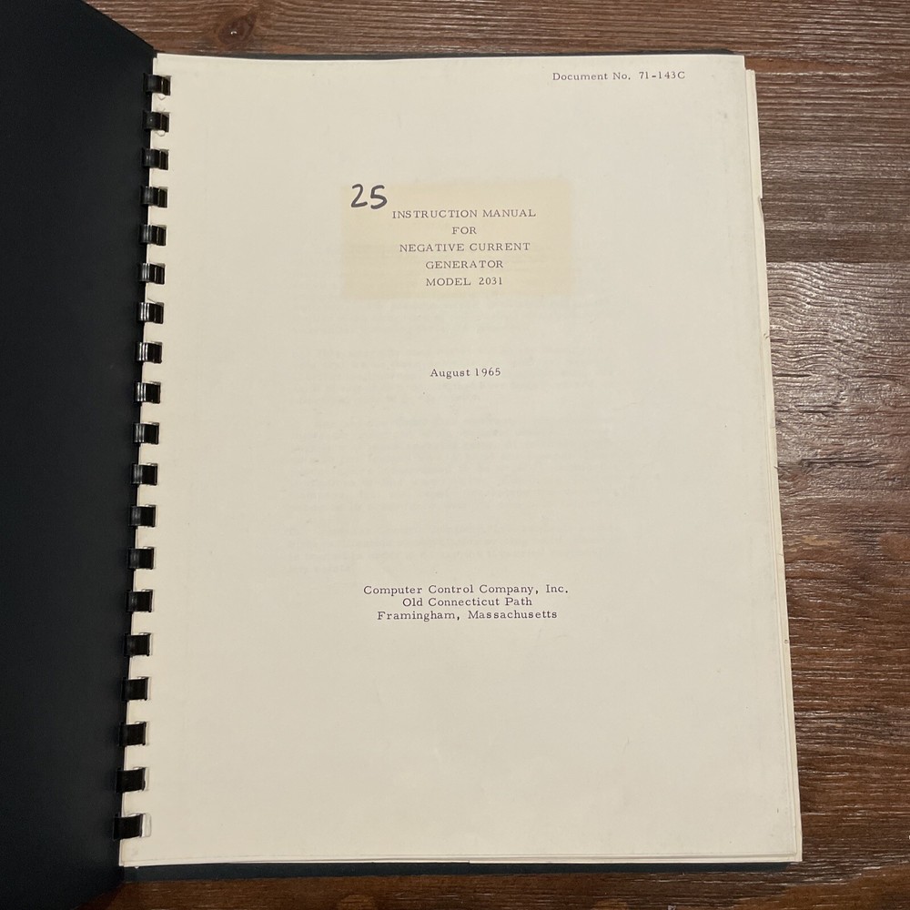 Computer Control Company 2031 Negative Current Generator Instruction Manual
