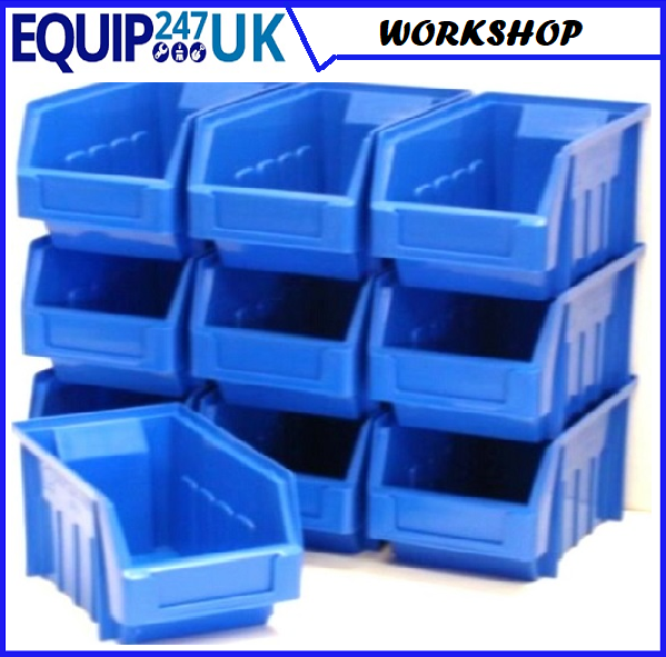 10 BLUE STACKING STORAGE PARTS BINS FOR GARAGE STORAGE BOX