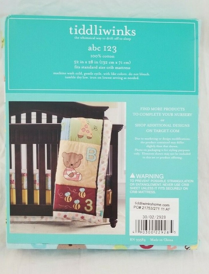 Tiddliwinks ABC 123 100% Cotton Fitted Crib Sheet NIP