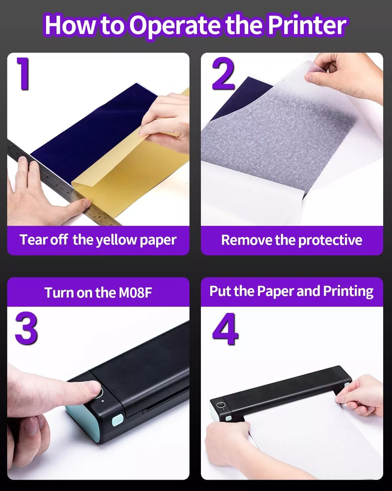 M08F Portable Bluetooth A4 Printer Inkless Thermal Printer for Android iOS PC