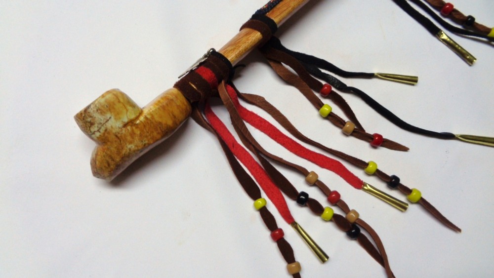 18" Marbled Soapstone Peace Pipe, Apache Arrowhead Spirit Peacepipe