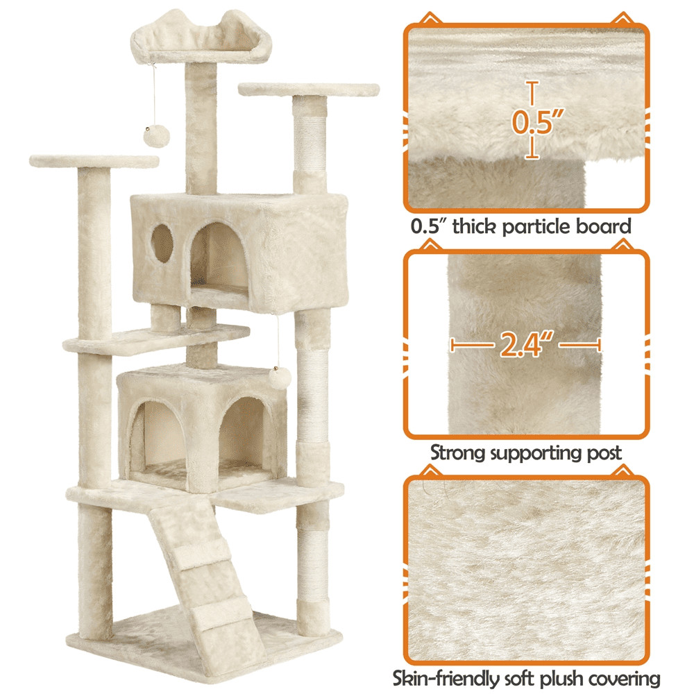 54.5" H Double Condo Cat Tree W/ Scratching Post Tower Pink