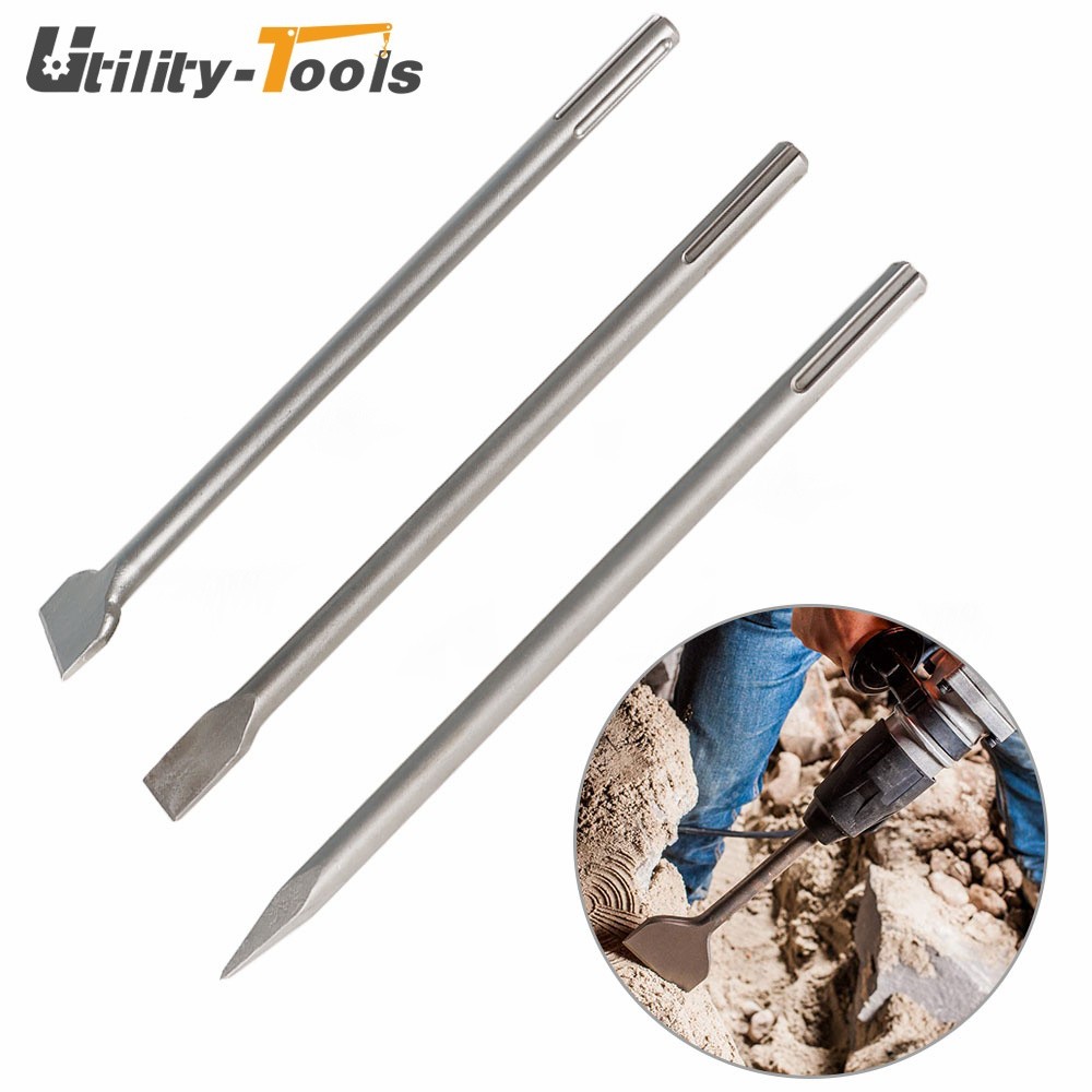 3Pcs Precision 16" SDS Max Bits Set Long-Point Chisel Scaling Chisel Flat Chisel