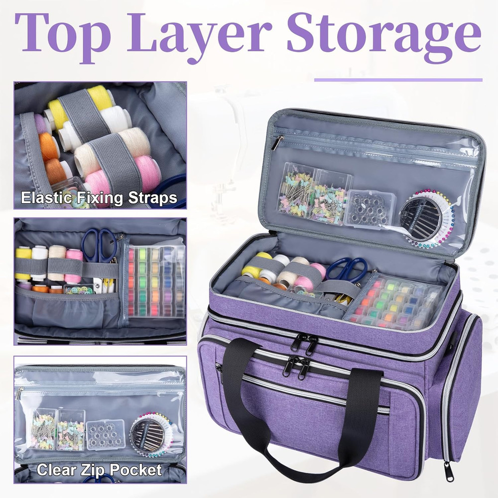 Large Sewing Supplies Organizer, Double Layer Sewing Storage Organizer with Two