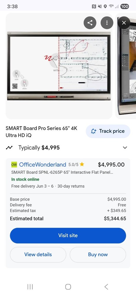 65" 4K SMARTBOARD SPNL-6065 Touchscreen Whiteboard Interactive Flat Panel WIFI