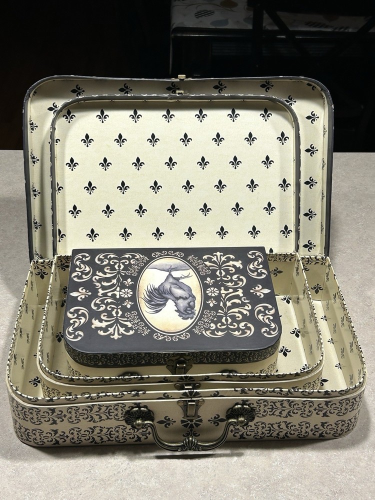 Vintage Style Nesting Stackable Decorative Cardboard Boxes 3pc