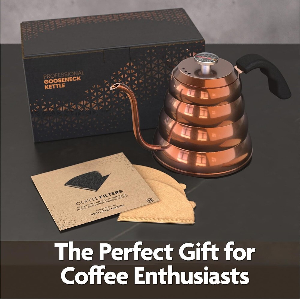 Gooseneck tabletop coffee pot,quality copper stainless steel.40 oz.All stovetop.