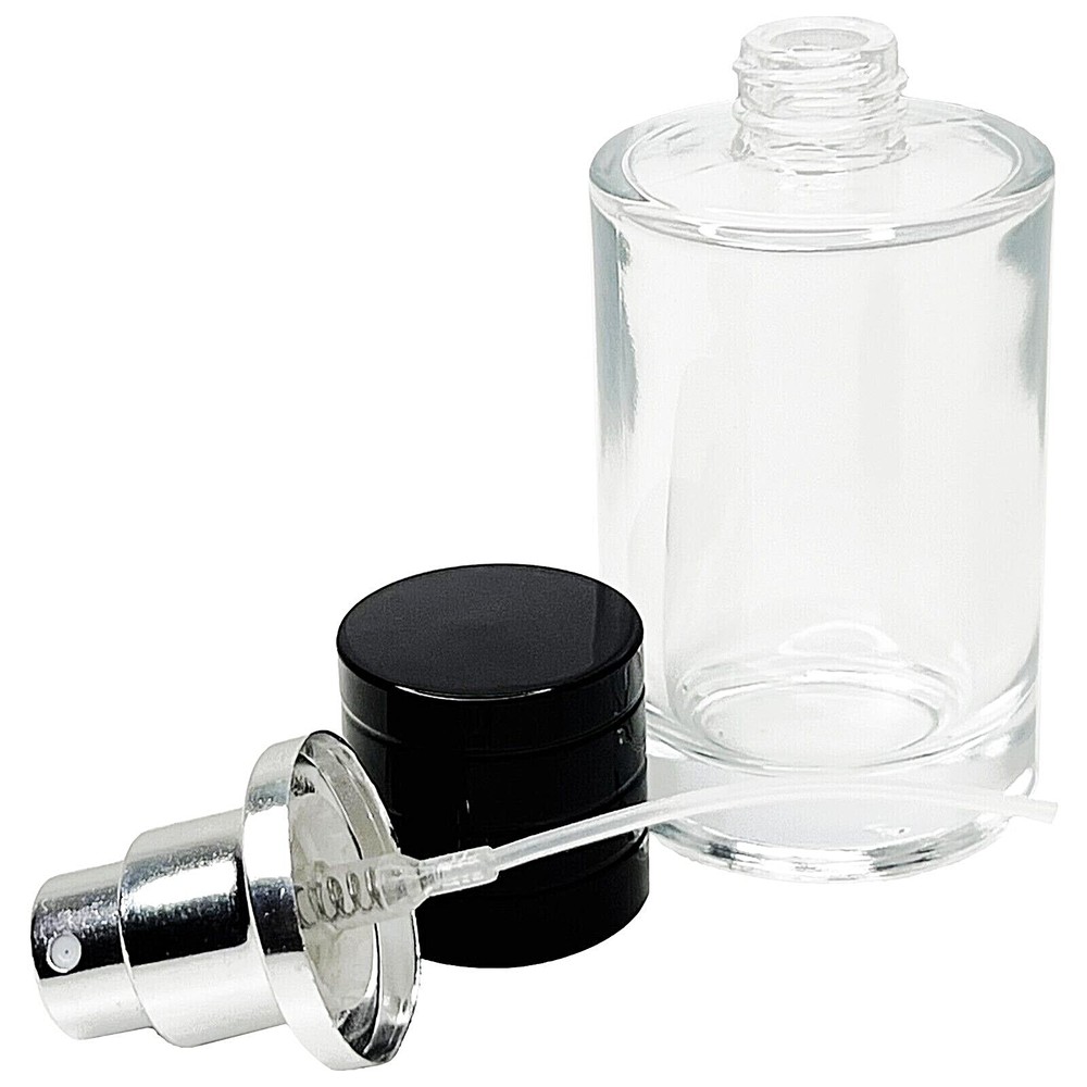 30ml 1oz Empty Thick Glass Perfume Black Cap Bottles Silver Atomizer Fine Mist