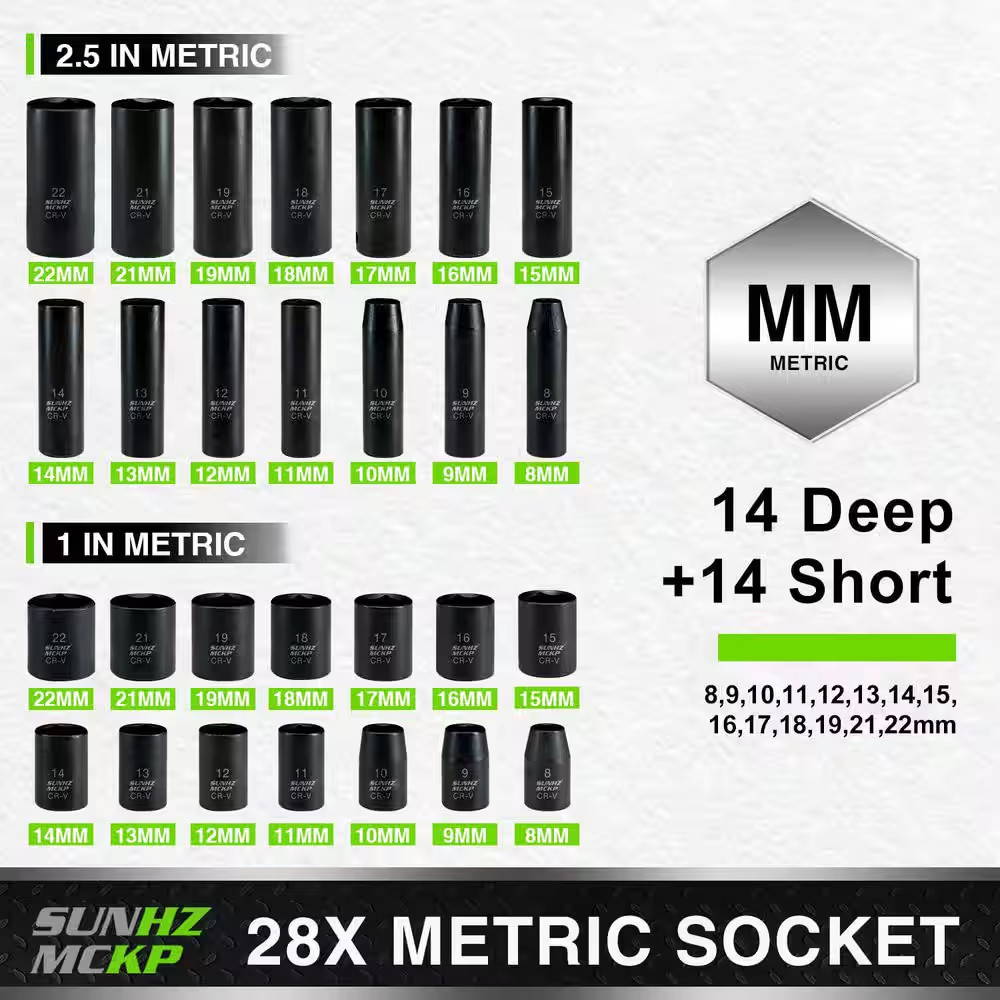 3/8 In. Drive Impact Socket Set 52-Piece