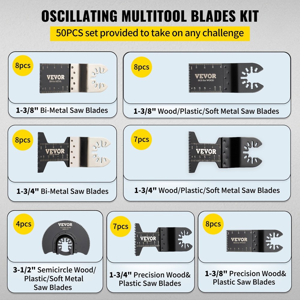VEVOR 50 PCS Oscillating Saw Blades,Quick Release Multitool Blades Kit,HCS Tool