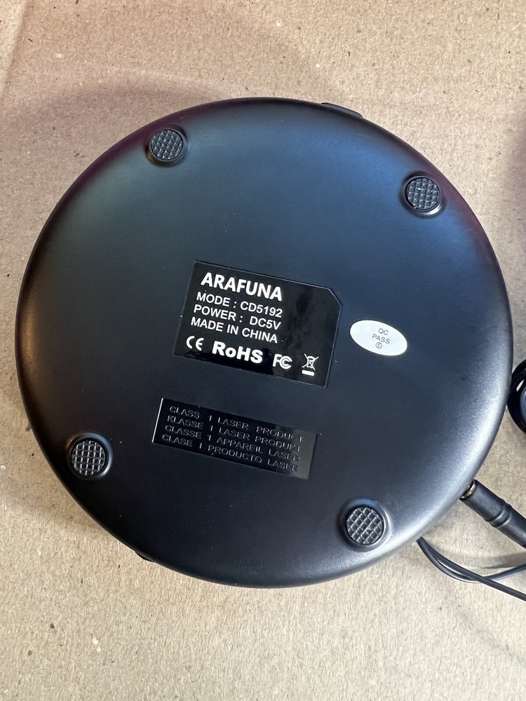 ARAFUNA CD-5192Anti-Skip Personal Black CD Player Tested Working