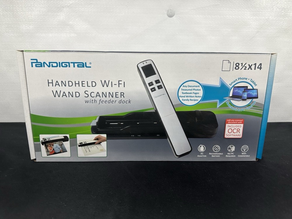 Pandigital Handheld Wand Scanner With Feeder Dock. Red. Original Open Box