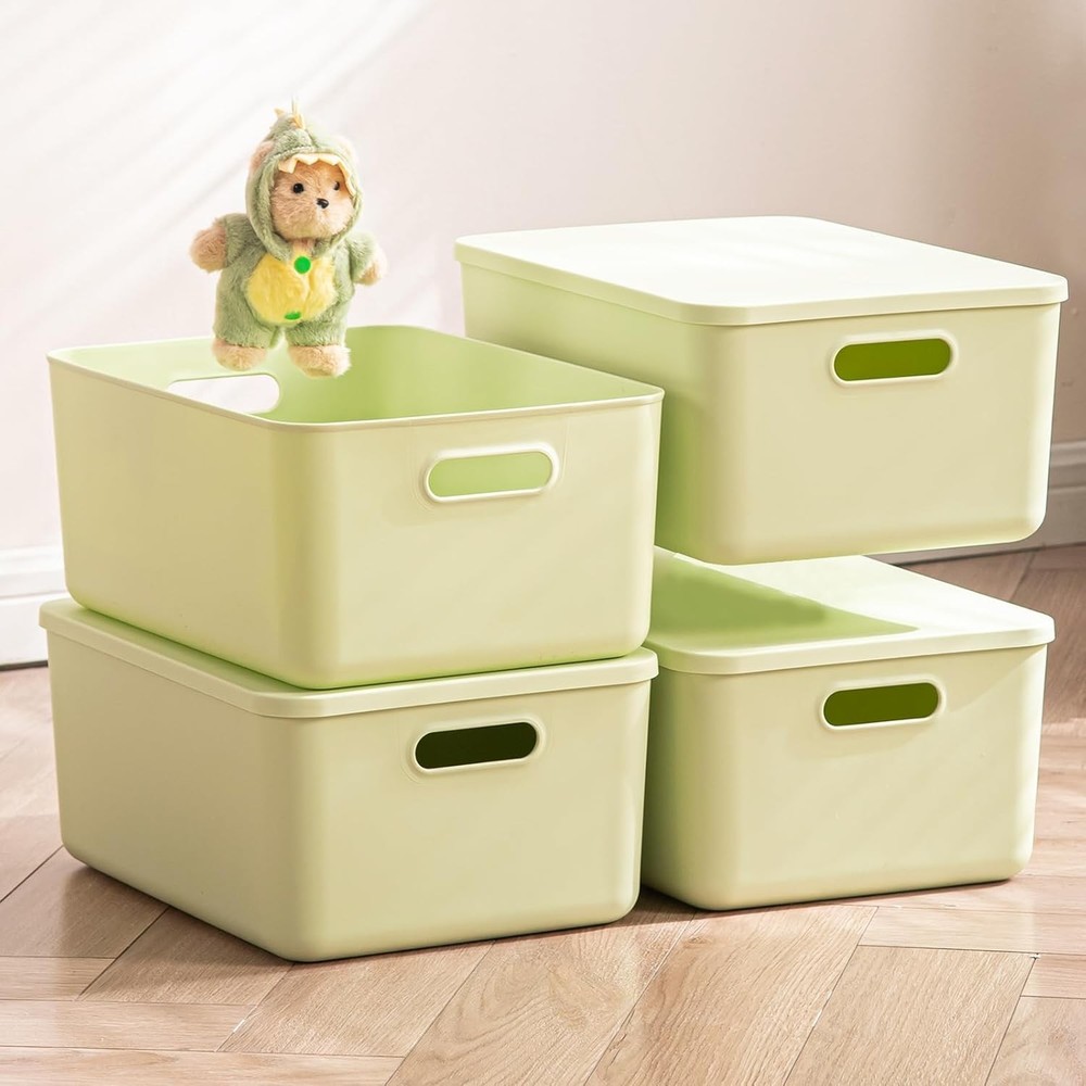 5 pack large plastic White storage bins W/ Lids Toy Box Chest