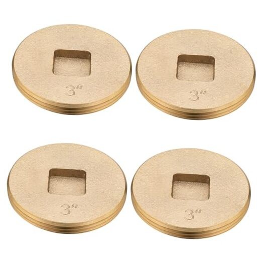 ()  3 inch Sewer Cleanout Cap Brass Plug, Countersunk 3"_Countersunk 4 Pack