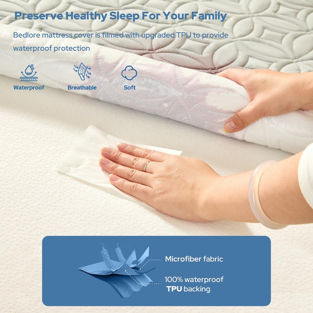 BEDLORE Waterproof Mattress Protector, Queen Size Mattress Pad with Deep Pock...
