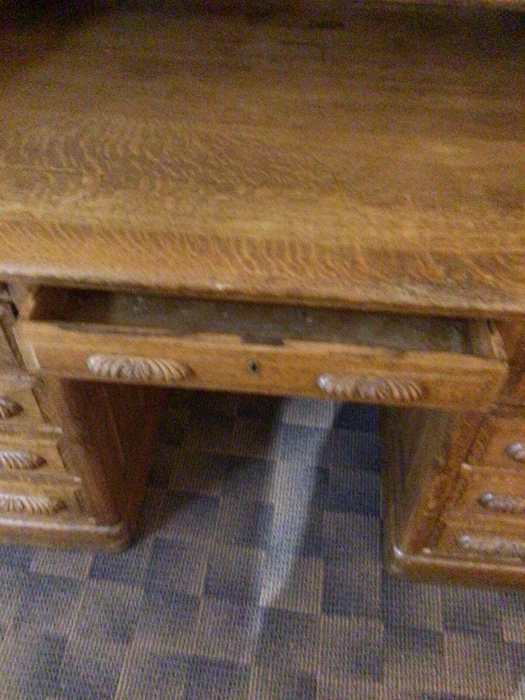 Antique Oak Roll top S Curve Desk Raised Panel Sides