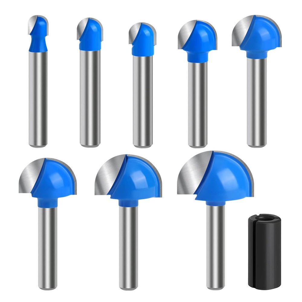 Core Box Router Bit Set, 8Pcs Solid Carbide 1/4 Inch Shank Woodworking Tool w...