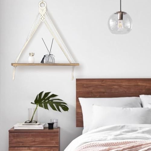 2 Pack Hanging Shelves,Boho Decor Wall Hanging Shelf,Floating Storage White