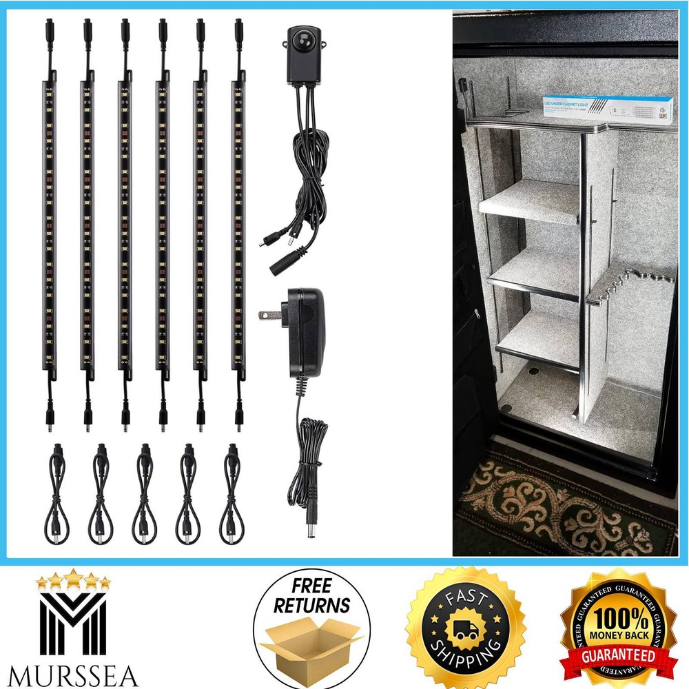 LED Safe Lighting Kit, (6) 12 Inch Linkable Light Bars Motion Sensor UL Daylight