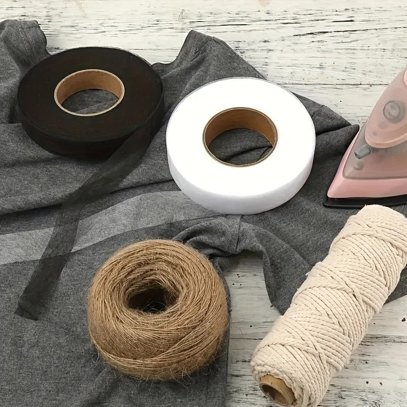 2 Rolls Double-Sided Iron-On Hem Tape Fabric Interlining Adhesive