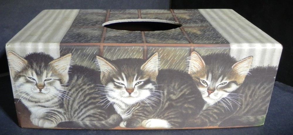 Bob's Boxes Tissue Box Cover Rainy Window Cats Kittens pre-owned