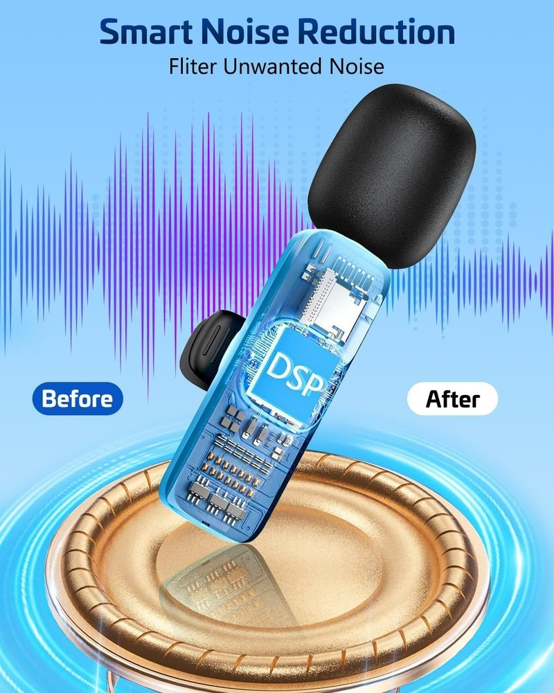 Pink Wireless Lavalier Microphone for iPhone & Android - Mini Clip-On