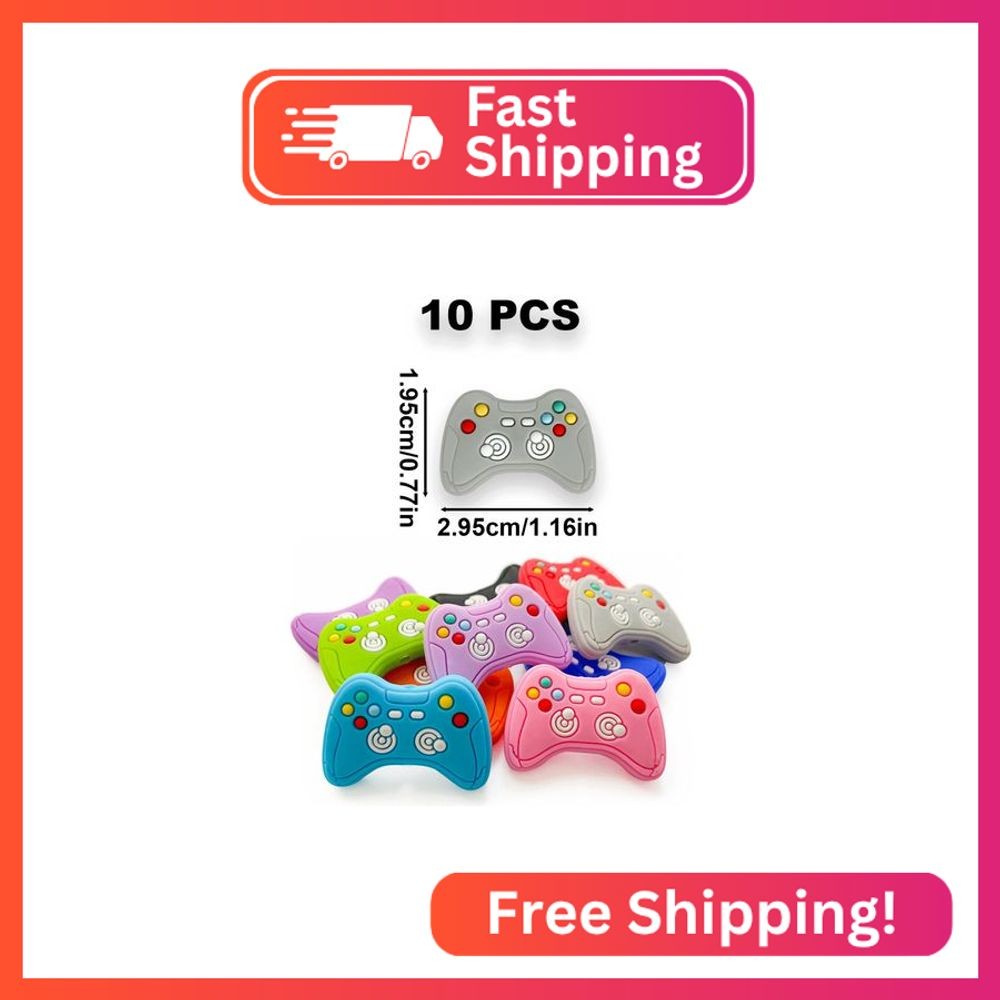 10PCS Game Controller Silicone Beads, Gamepad Shape Silicone Focal Beads, Colorf