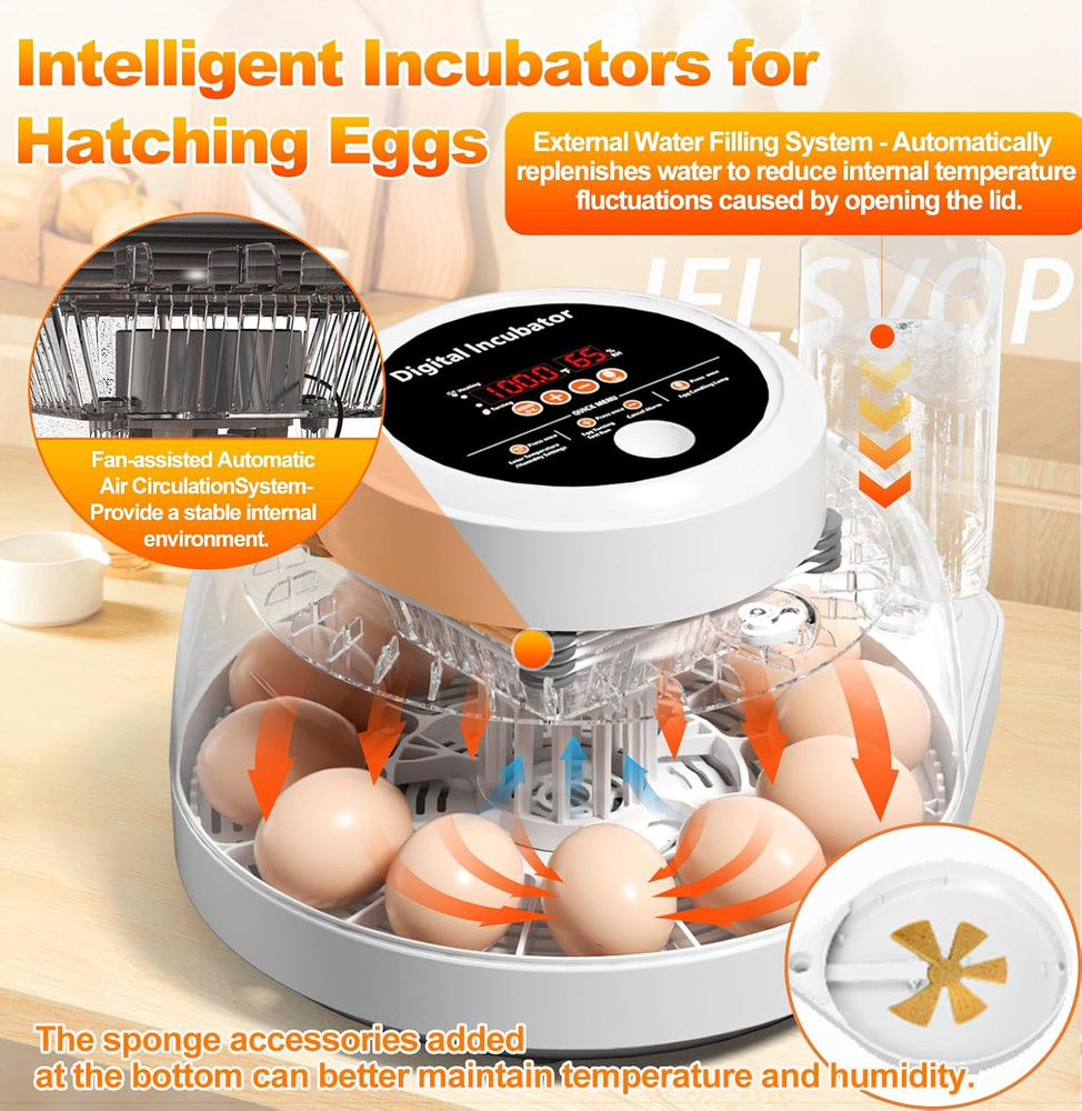 Upgraded Incubators for Hatching Eggs, 12 Egg Incubator with Automatic Egg Turni