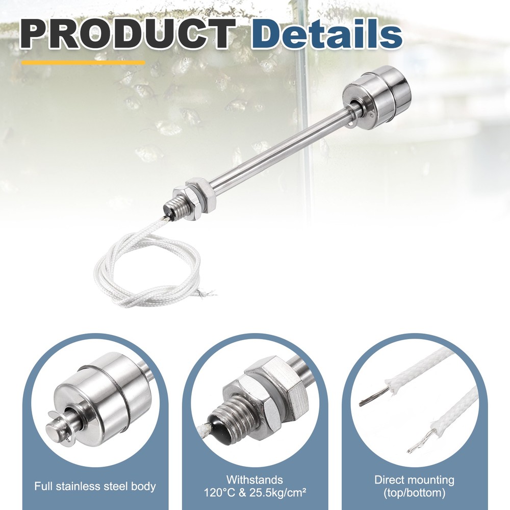 Float Switch 75mm Rod 0.2A Vertical Single Float for Pump/Alarm 1 Pcs