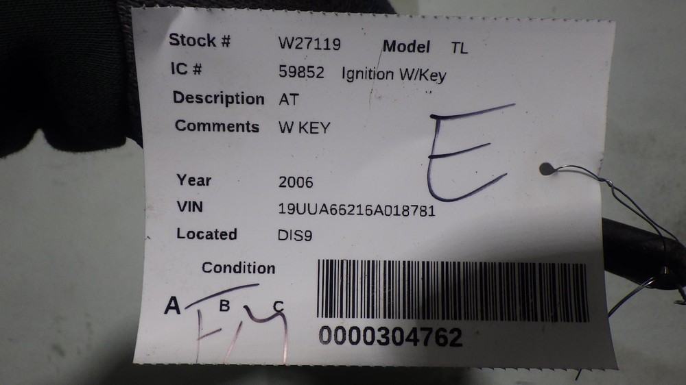 06 ACURA TL Ignition W/Key