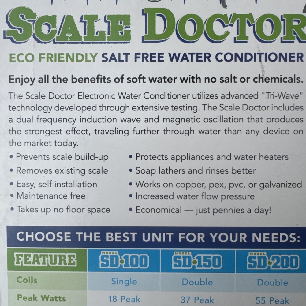 SCALE DOCTOR ECO FRIENDLY SALT FREE HOUSE WATER CONDITIONER SD-150