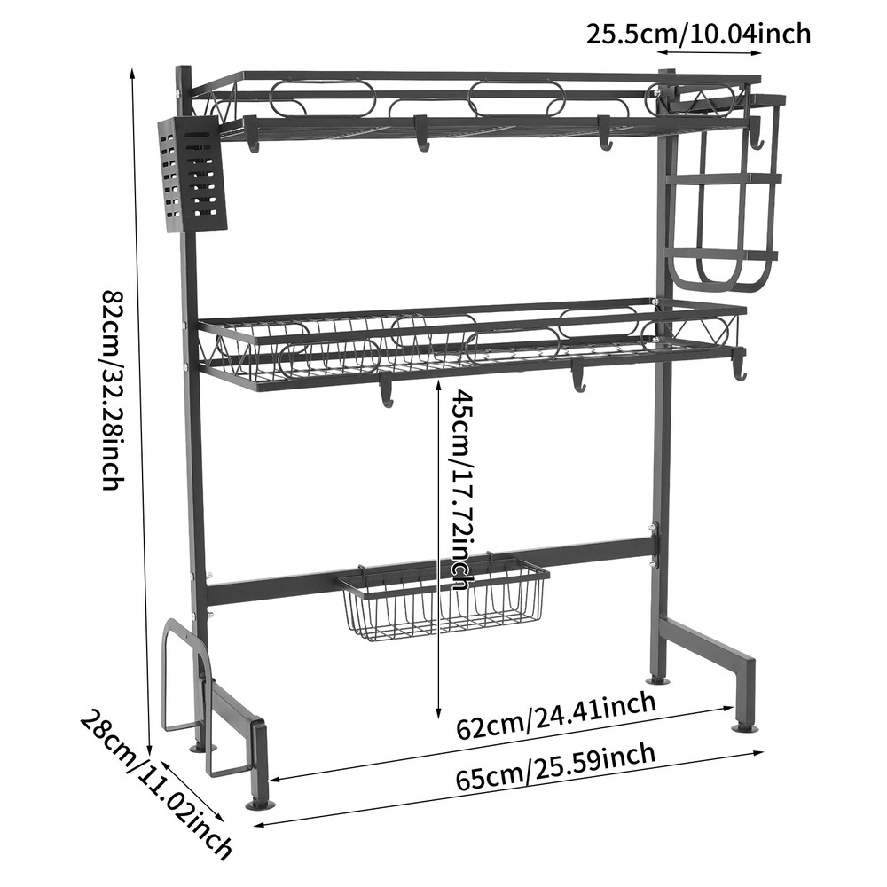 2-tiers Adjustable Large 24.4'' Dish Drying Rack Large Drainage Over-the-sink
