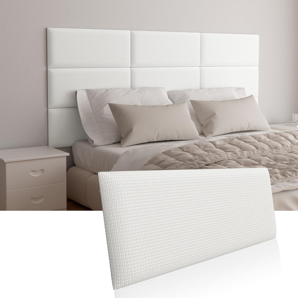 Upholstered Wall-Mounted Headboard, Acoustic Panel, Peel and Stick Padding, Beig
